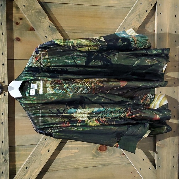CHICOS SILK BLEND LIGHTWEIGHT SHEER CARDIGAN VANITY SIZE 3 WHIMSICAL BUTTERFLY - Picture 1 of 7